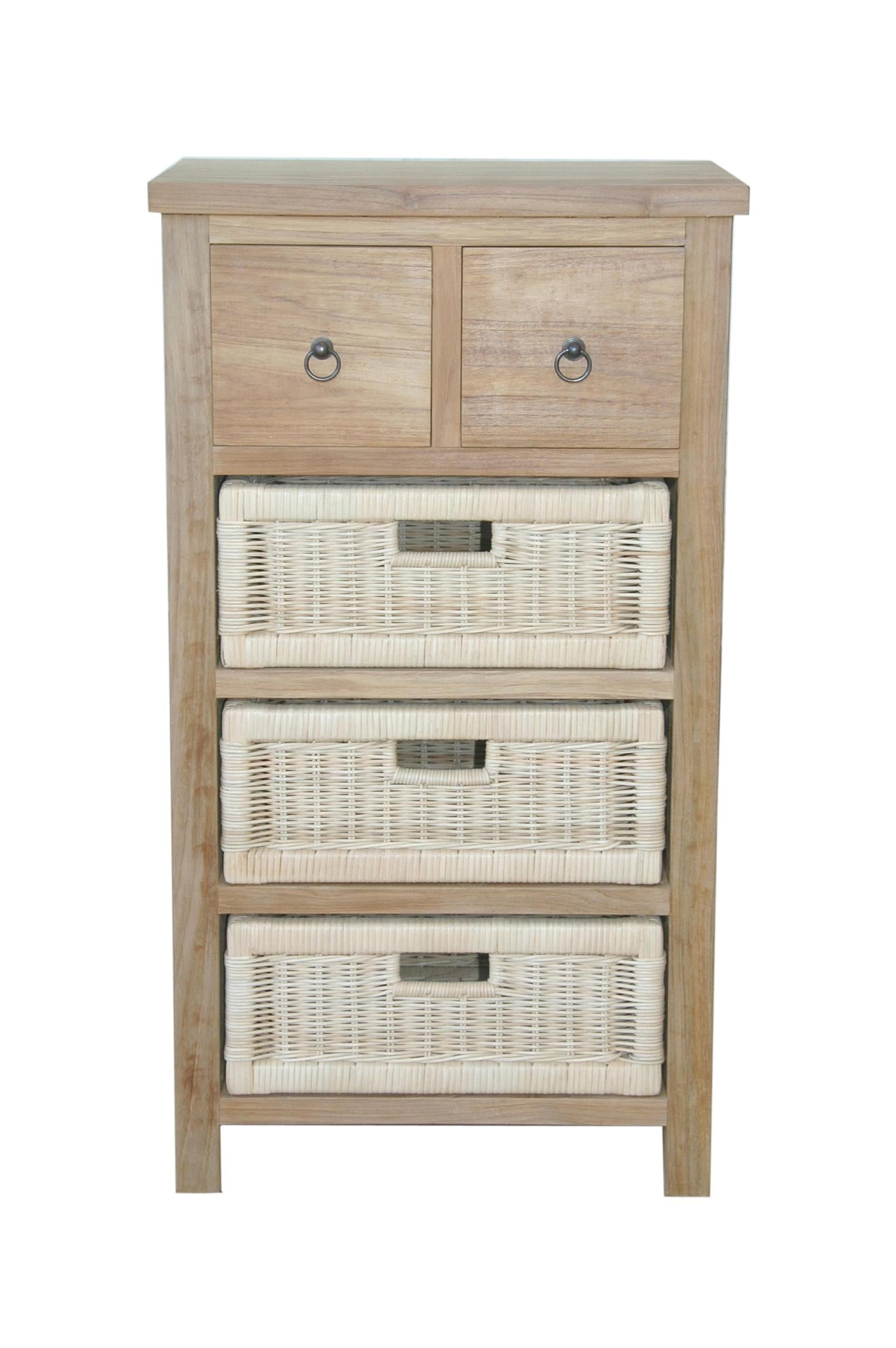 Anderson Teak Safari Occasional Storage Table with Drawer and Rattan Baskets — product image 1 of 7