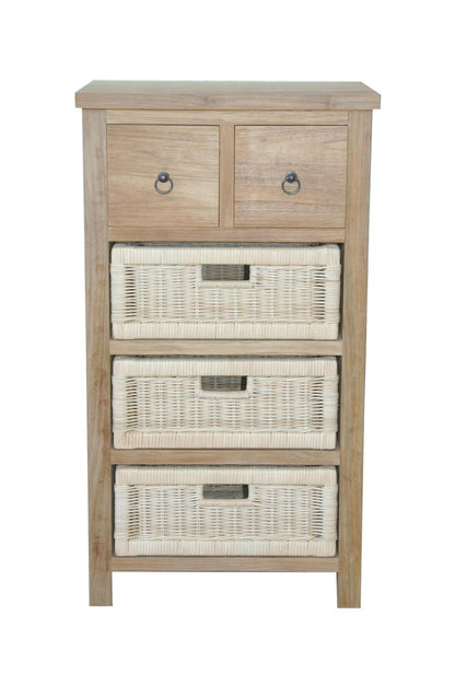 Anderson Teak Safari Occasional Storage Table with Drawer and Rattan Baskets — product image 1 of 7