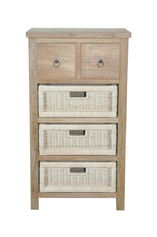 Anderson Teak Safari Occasional Storage Table with Drawer and Rattan Baskets — product image 1 of 7