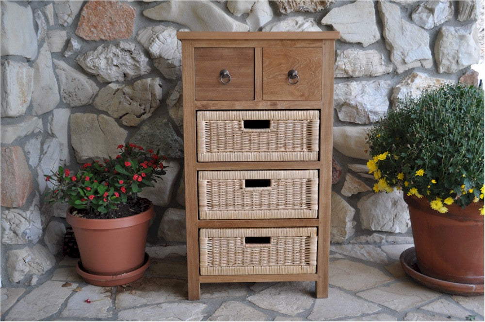 Anderson Teak Safari Occasional Storage Table with Drawer and Rattan Baskets — product image 6 of 7