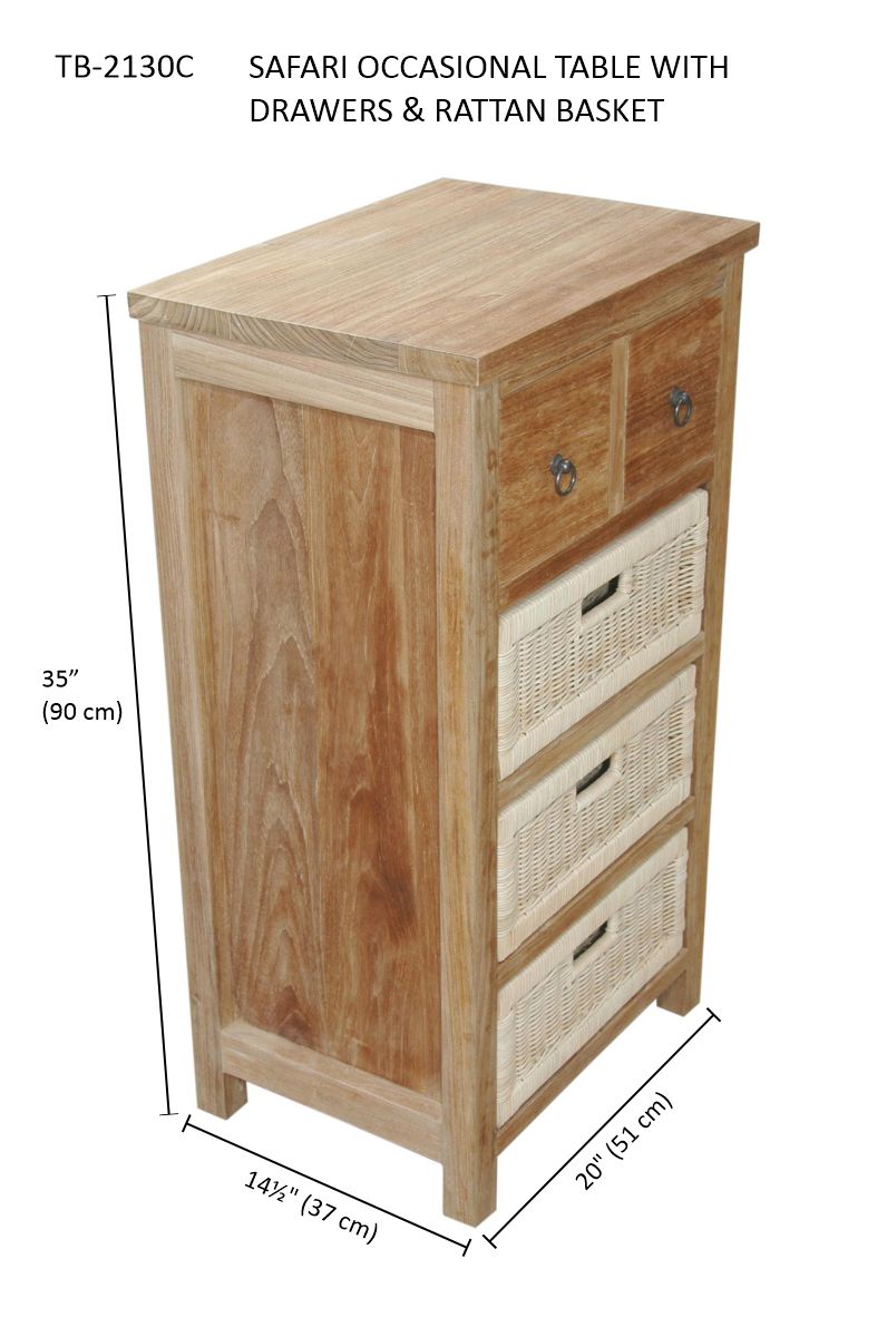 Anderson Teak Safari Occasional Storage Table with Drawer and Rattan Baskets — product image 7 of 7