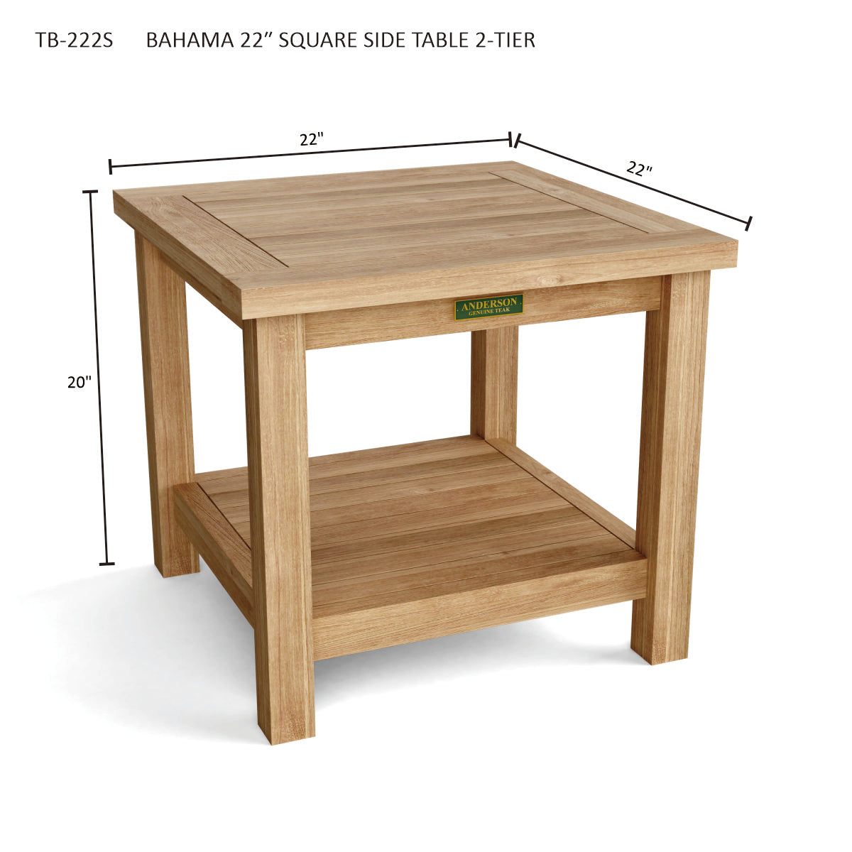 Anderson Teak Bahama 22 Inch Square 2 Tier Side Table — product image 3 of 3