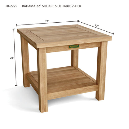 Anderson Teak Bahama 22 Inch Square 2 Tier Side Table — product image 3 of 3