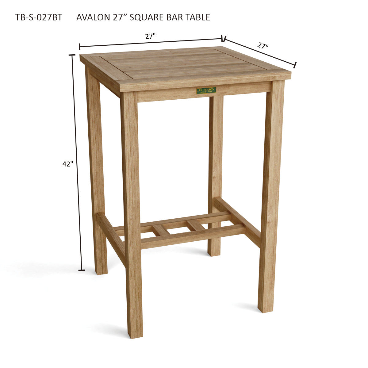 Anderson Teak Avalon 27 Inch Square Bar Table — product image 3 of 3