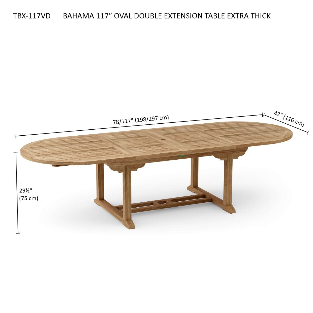 Anderson Teak Bahama 117 in Oval Double Extension Table — product image 5 of 5