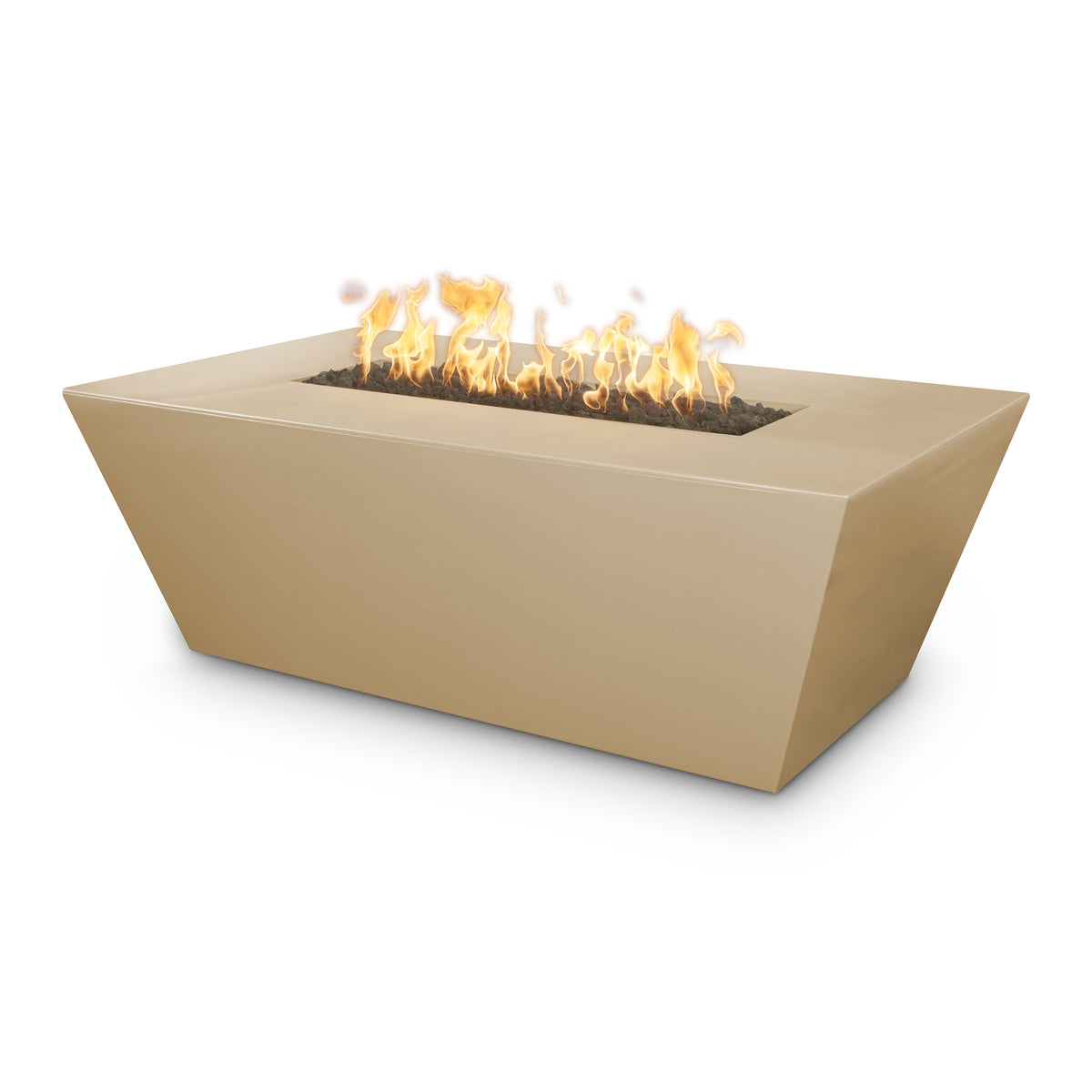 Angelus 60 inch tapered rectangular GFRC concrete gas fire pit by The Outdoor Plus