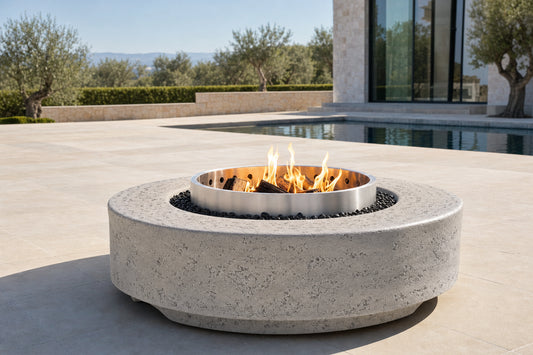 Artemis Smokeless Fire Pit - GFRC Base - Stainless Steel Insert - 42" - Stainless Steel Lifestyle