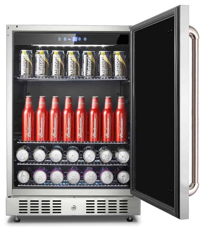 Artisan 24" outdoor refrigerator with door open, 5.5 cu ft interior