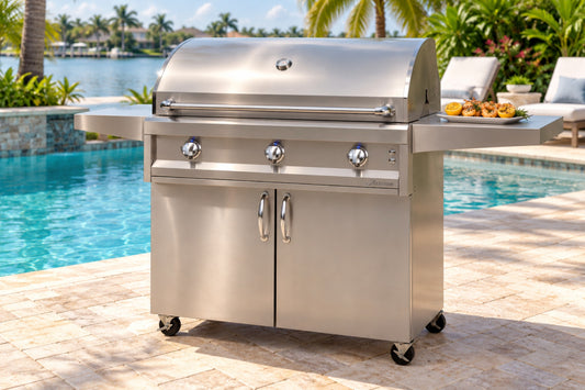 Artisan Series 42" Cart Gas Grill ART-42C on a pool deck (digital rendering)