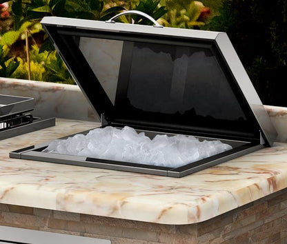 Artisan ARTP-IC insulated drop-in ice bin installed in an outdoor kitchen counter