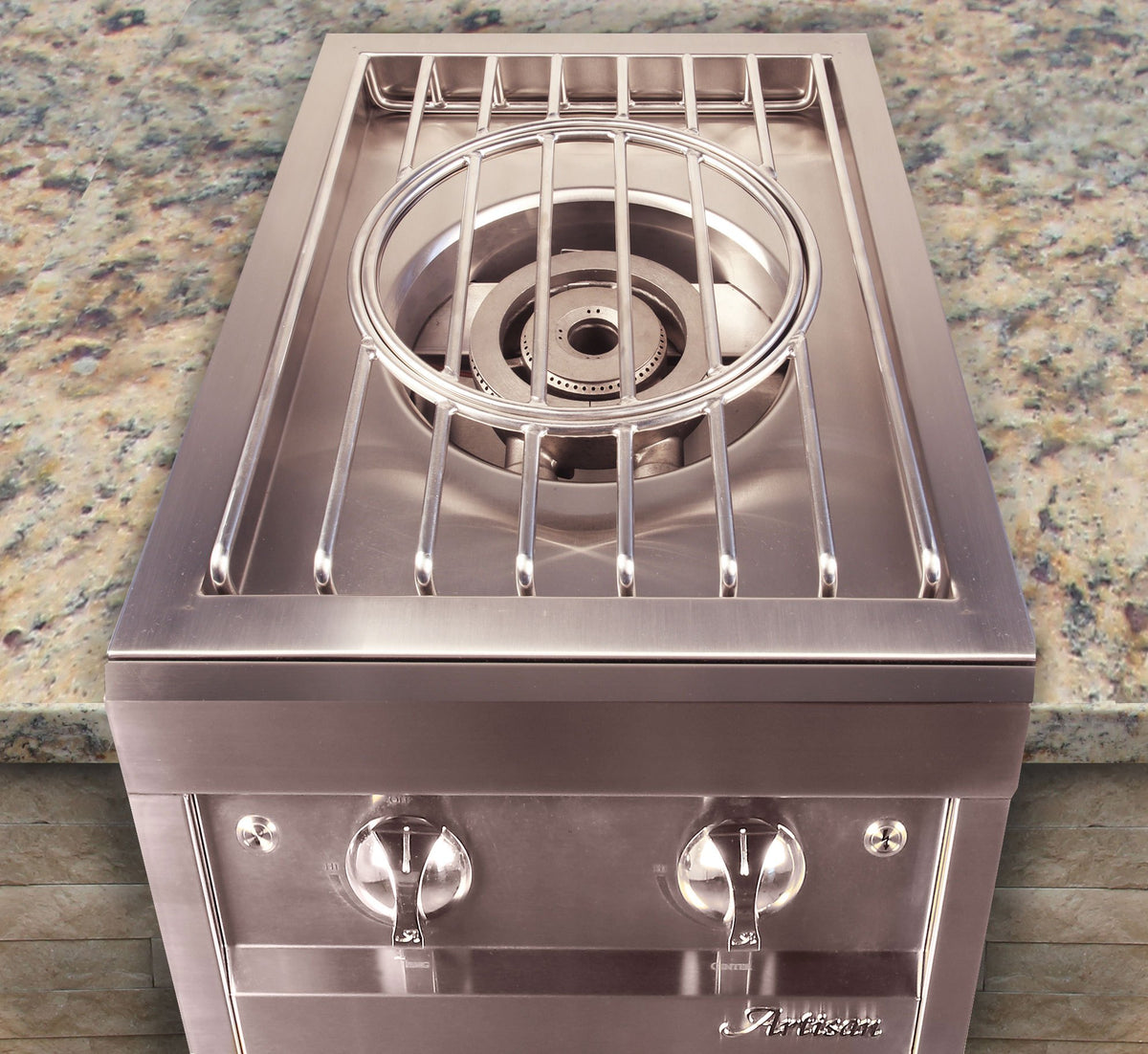Artisan 18" power burner ARTP-18PB installed in an outdoor kitchen island