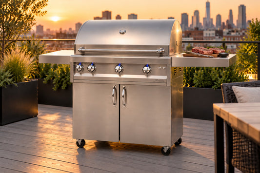 Artisan Professional 36" Cart Gas Grill ARTP-36C on a rooftop terrace (digital rendering)