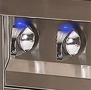 Artisan Professional 42" grill detail: blue LED control panel lighting