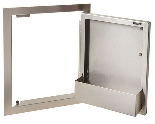 Artisan Professional door bin mounted inside an open stainless steel access door