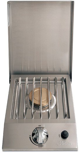 Artisan ART-SB1 drop-in single side burner with hinged stainless steel cover open