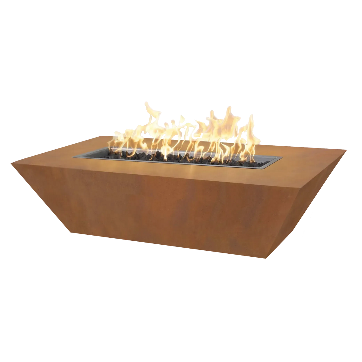 Atlantic 96 inch rectangular metal gas fire pit 18 inch tall in corten copper or stainless by The Outdoor Plus