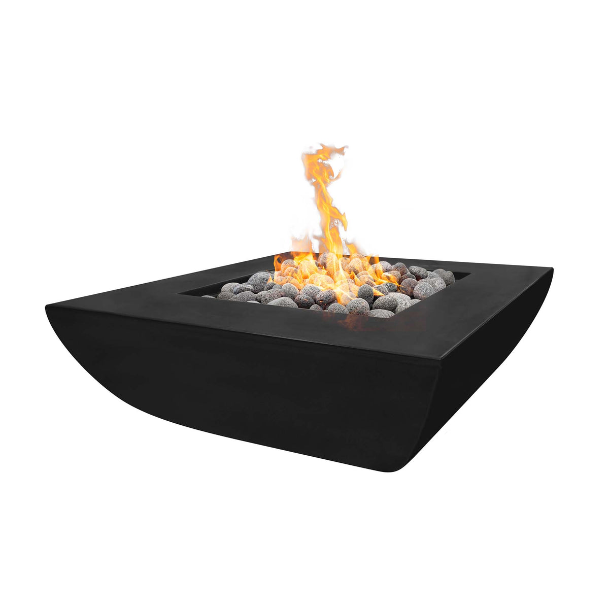 Avalon 42 inch square wide ledge GFRC concrete gas fire pit by The Outdoor Plus