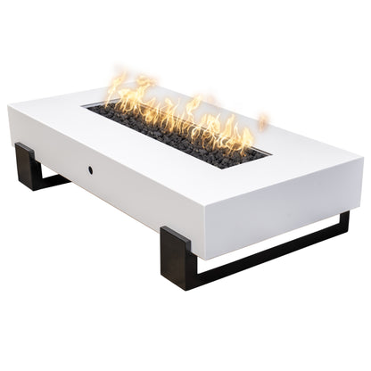 Baja 84 inch floating-slab linear gas fire pit in Black and White Collection powder coat by The Outdoor Plus