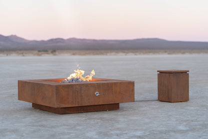 Cabo Square Corten steel fire pit on a modern patio