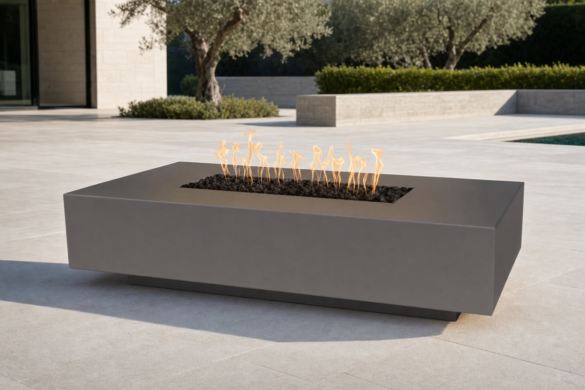 Cabo Linear Fire Pit - GFRC Concrete - 56" - Chestnut Lifestyle