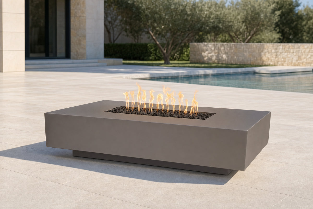 Cabo Linear Fire Pit - GFRC Concrete - 66" - Chestnut Lifestyle