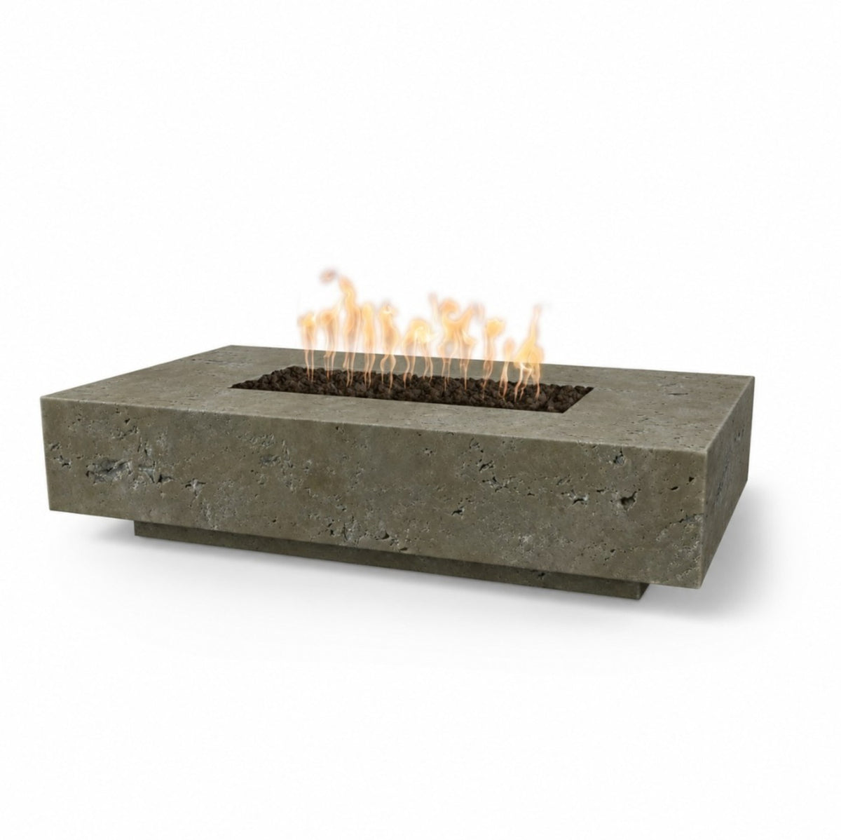 Cabo Linear Fire Pit - GFRC Concrete in Rustic Moss Stone finish – digital rendering, The Outdoor Plus