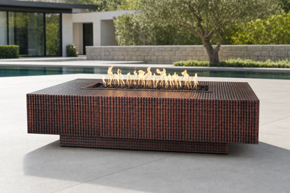 Cabo Linear Fire Pit - Metal Collection - 66" - Hammered Copper Lifestyle