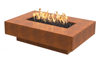 Cabo Linear 90 inch metal gas fire pit in corten copper or stainless by The Outdoor Plus