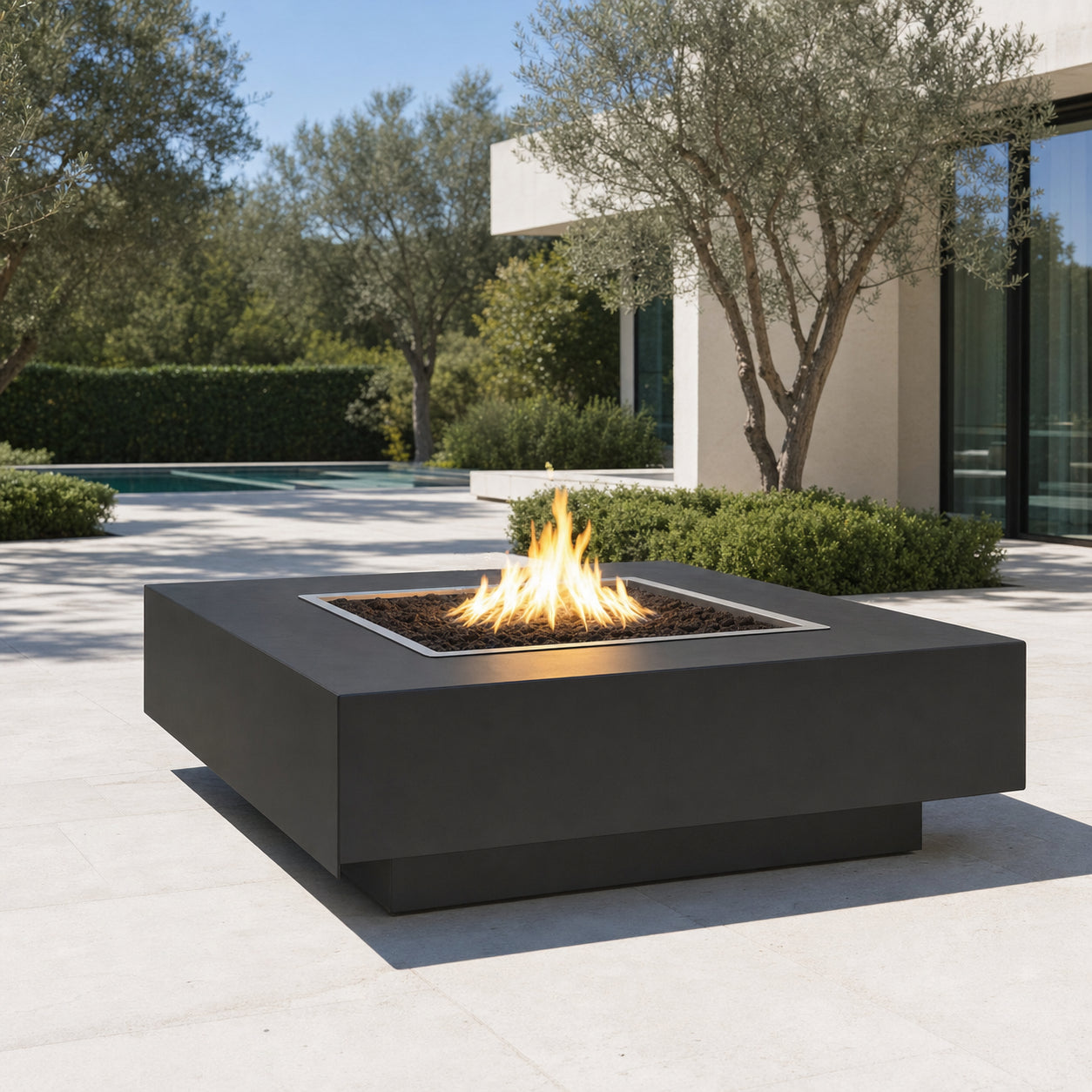 Cabo Square Fire Pit - Powder Coat - 60" - Matte Black Lifestyle