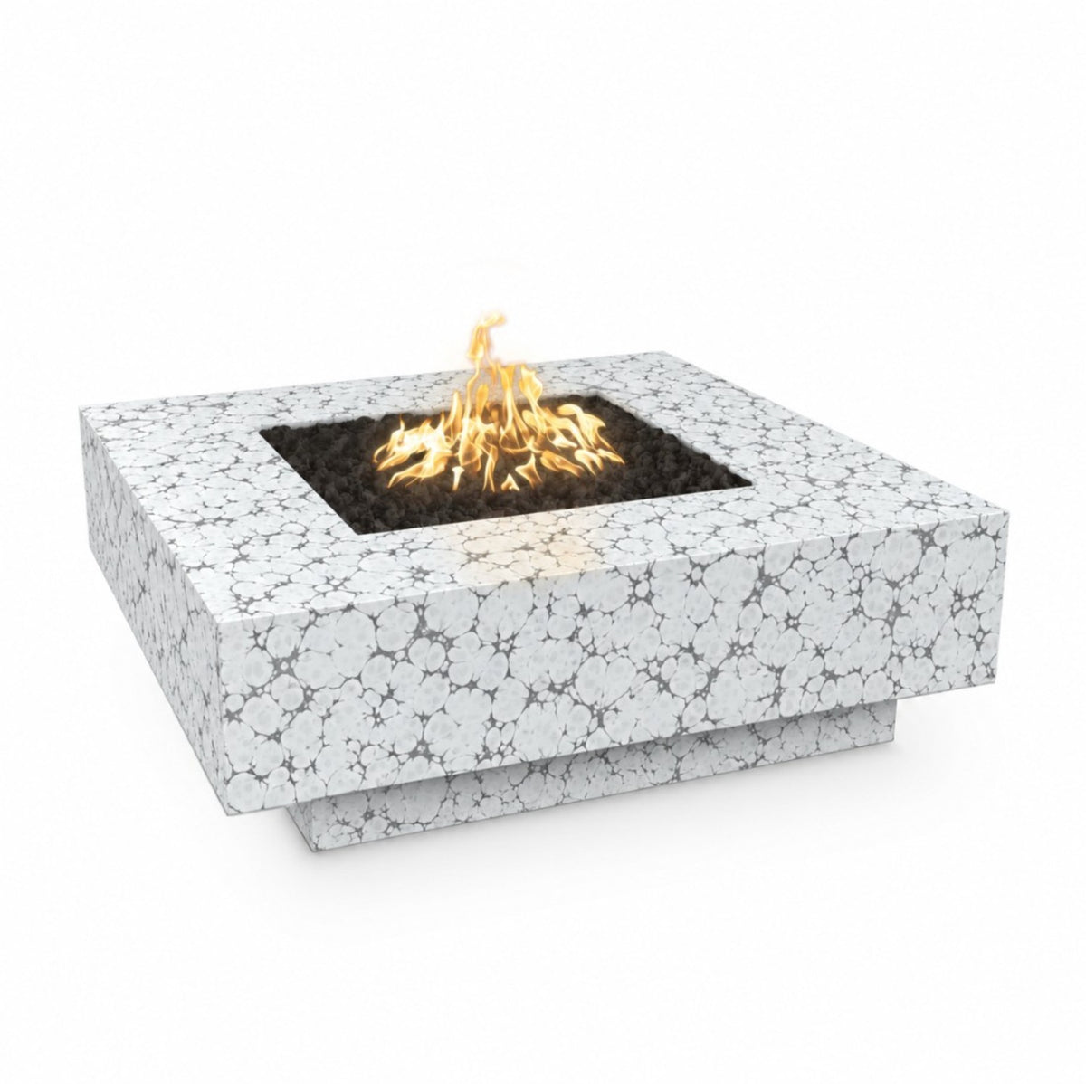 Cabo Square Fire Pit - Powder Coat in White Vein finish – digital rendering, The Outdoor Plus