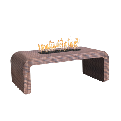 Calabasas 60 inch waterfall metal gas fire table in corten, copper or stainless by The Outdoor Plus