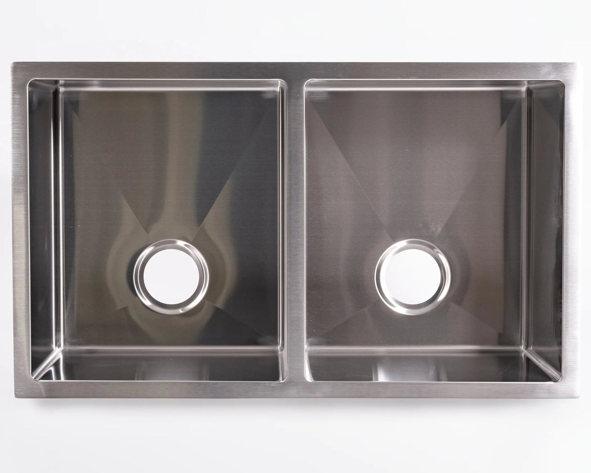 Cameo Diamond CDS-D3255 32" 50/50 double bowl undermount stainless steel sink, top view