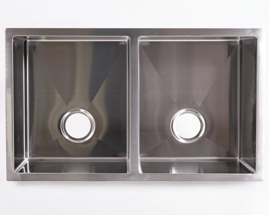 Cameo Diamond CDS-D3255 32" 50/50 double bowl undermount stainless steel sink, top view