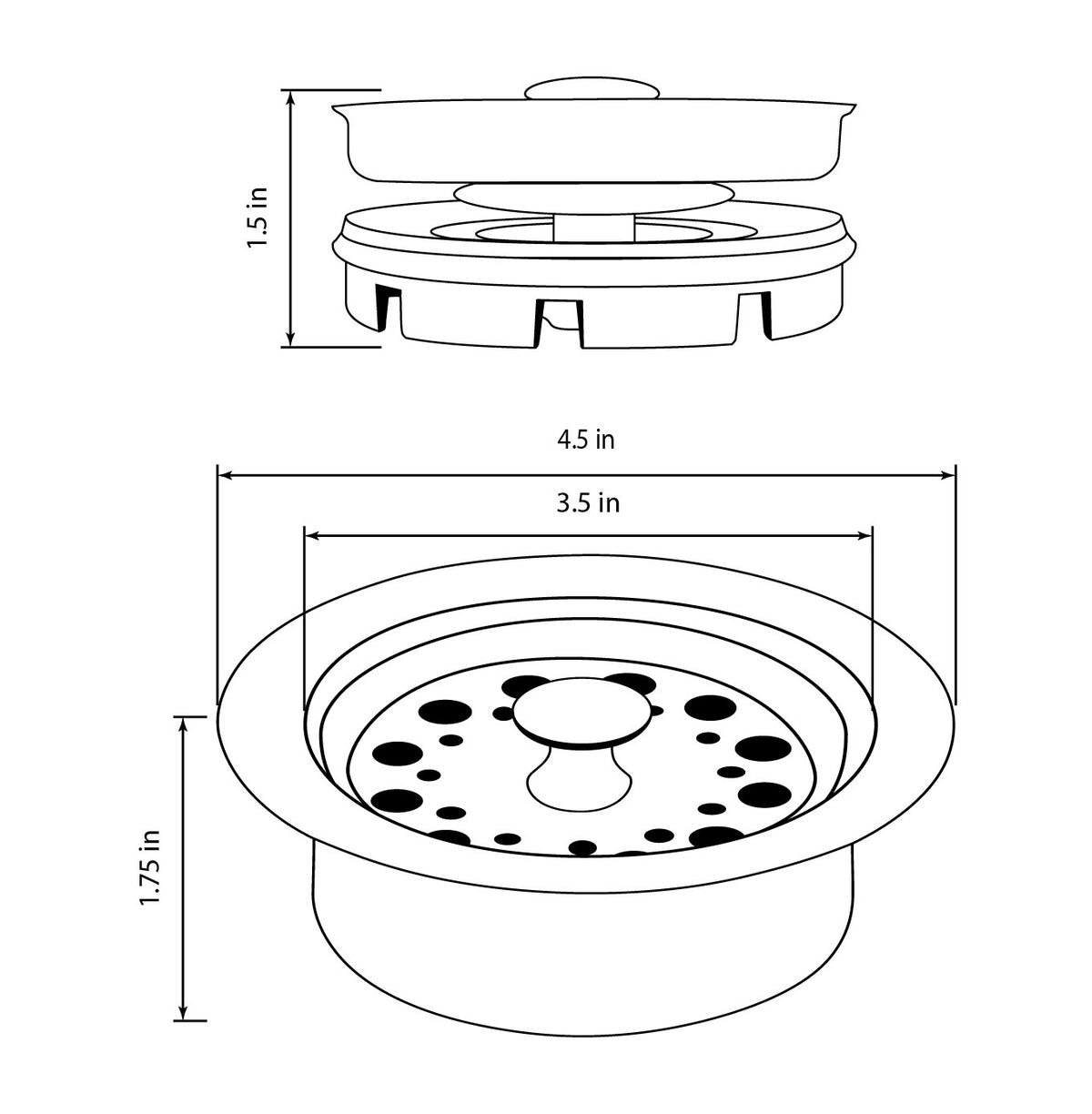 Cameo CDF-100 disposal flange dimension drawing, 4.5" flange and 3.5" opening