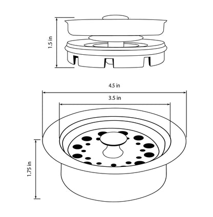 Cameo CDF-100 disposal flange dimension drawing, 4.5" flange and 3.5" opening