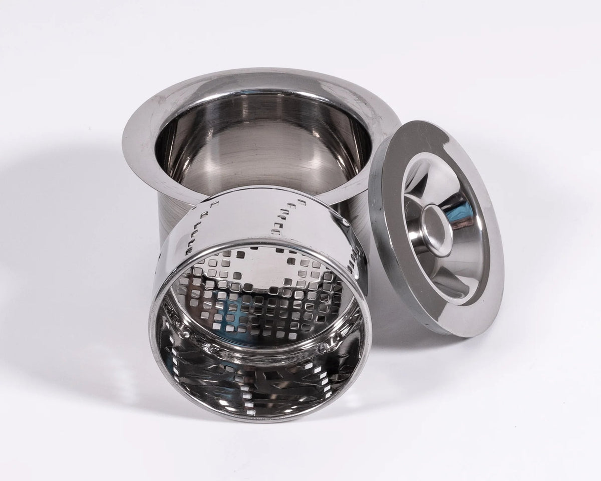 Cameo CST-200PC deep sink strainer in polished chrome with removable basket lifted out