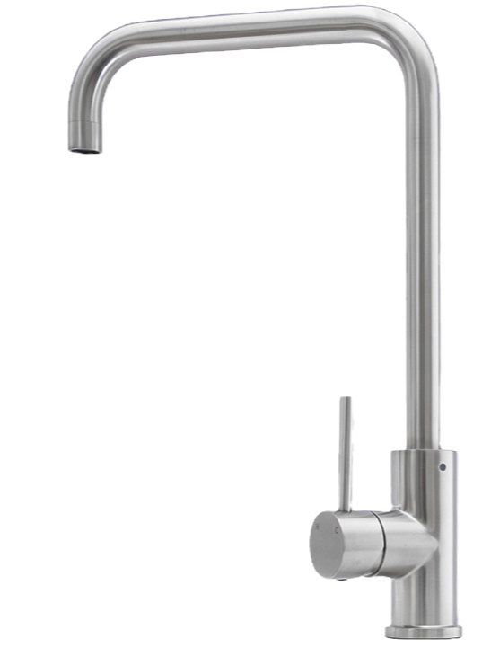 Cameo CKF-100SS square spout kitchen faucet, hand-brushed stainless steel, side view