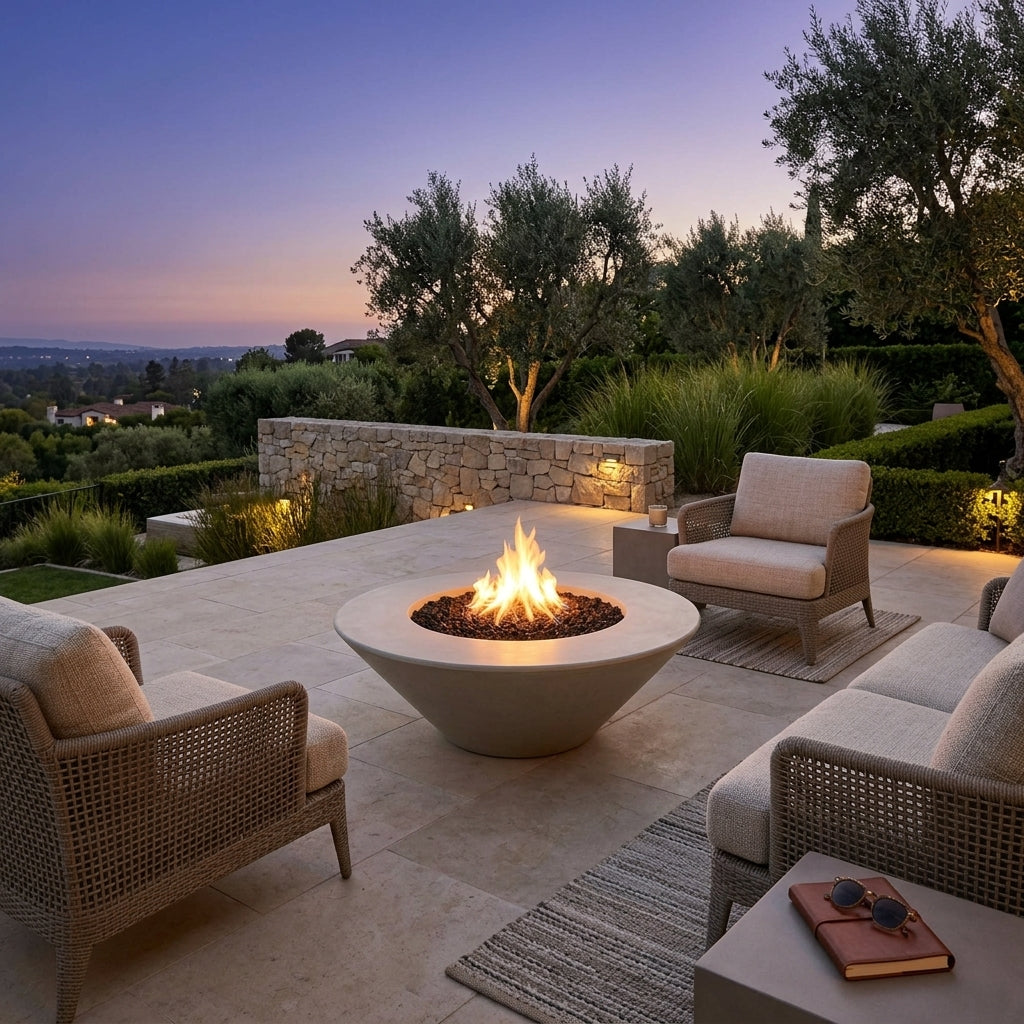 Cazo Fire Pit Wide Ledge - GFRC Concrete - 48" – lifestyle | Lifestyle