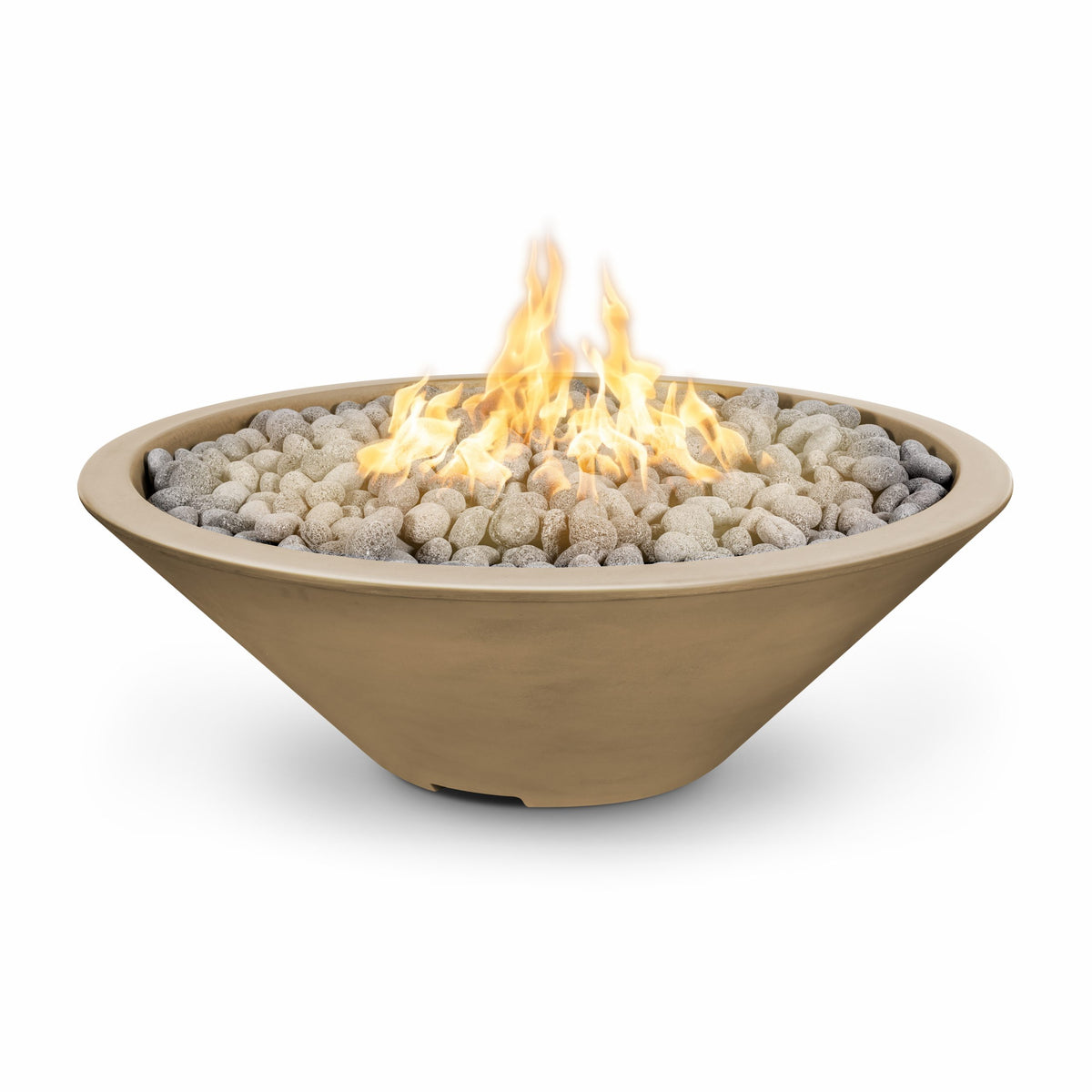 Cazo 48 inch round GFRC concrete gas fire pit with narrow ledge by The Outdoor Plus