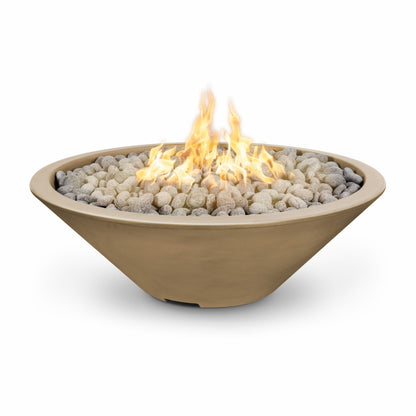Cazo 48 inch round GFRC concrete gas fire pit with narrow ledge by The Outdoor Plus
