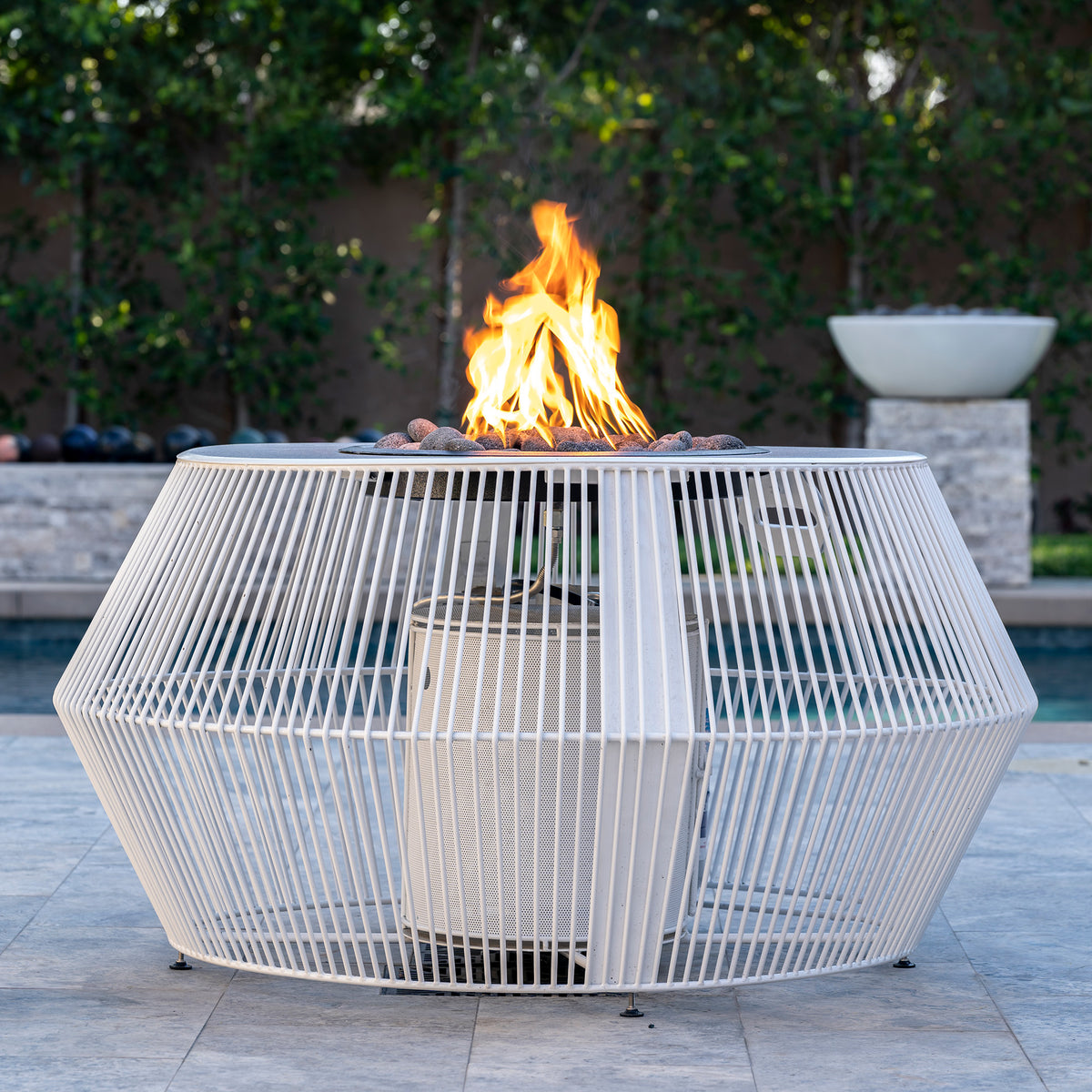 Cesto 48 inch round slatted powder coat gas fire pit by The Outdoor Plus