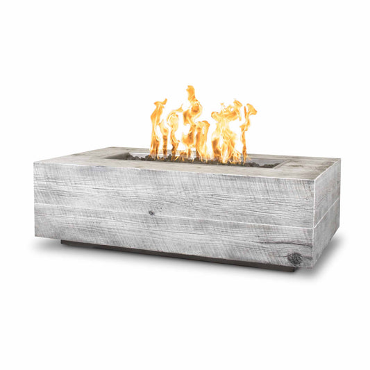 Coronado 120 inch linear wood grain GFRC concrete gas fire pit by The Outdoor Plus