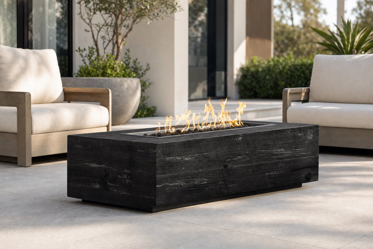 Coronado Fire Pit - GFRC Wood Grain - 48" - Ebony Lifestyle