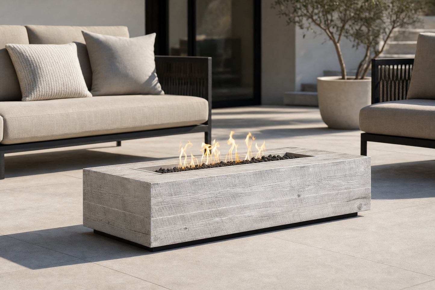 Coronado Fire Pit - GFRC Wood Grain - 60" - Ivory Lifestyle