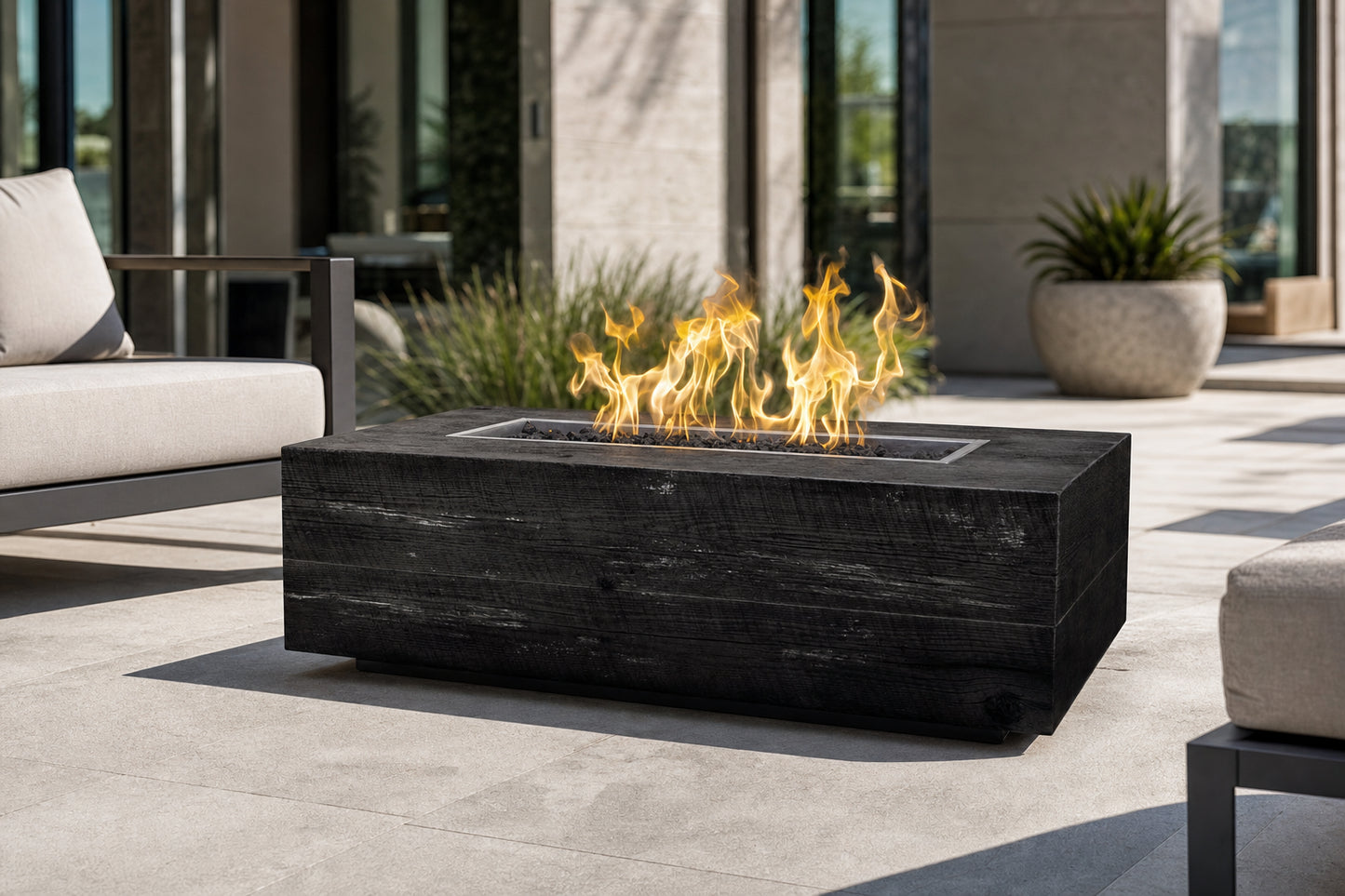 Coronado Fire Pit - GFRC Wood Grain - 60" - Ebony Lifestyle