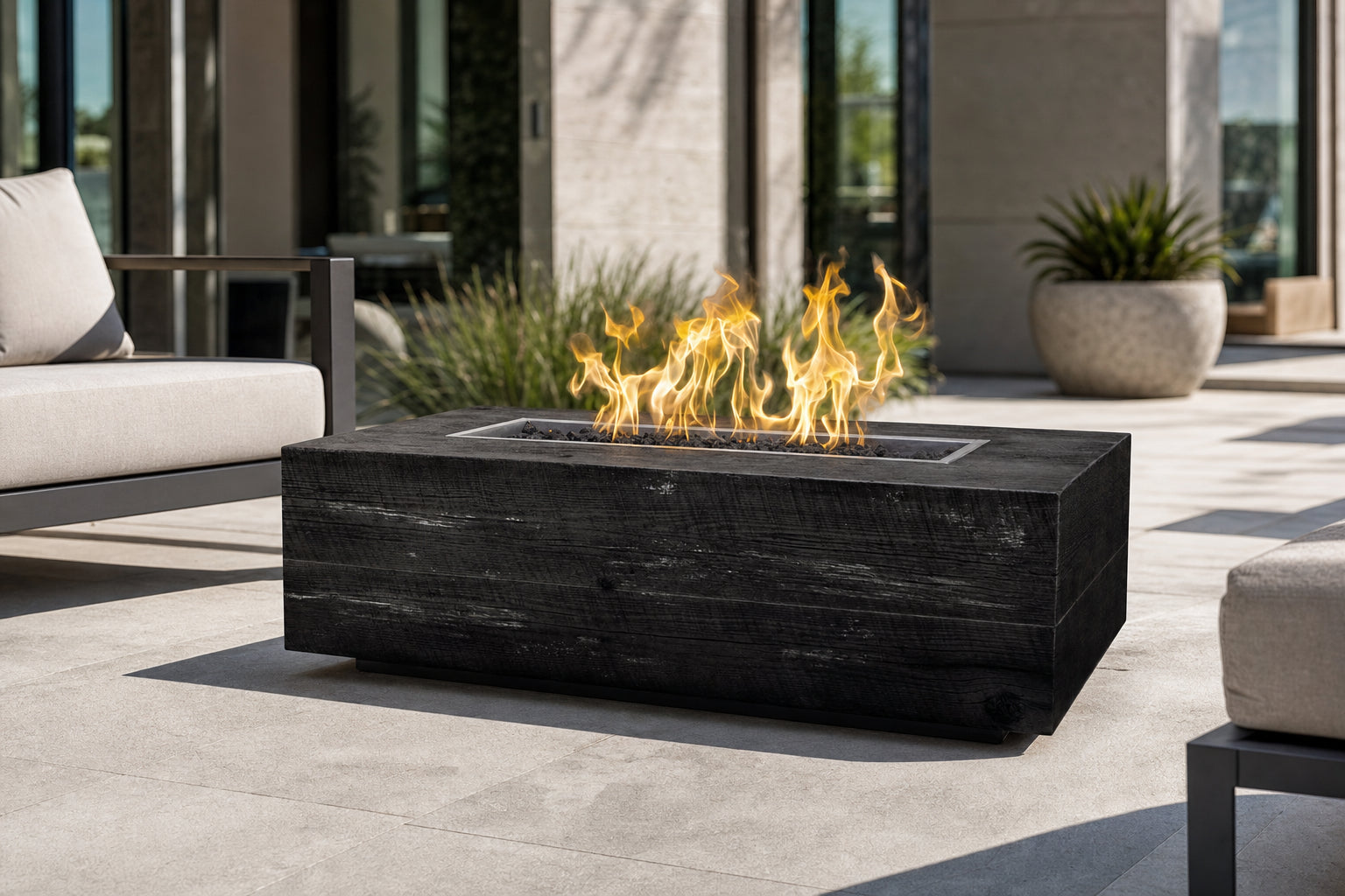 Coronado Fire Pit - GFRC Wood Grain - 60" - Ebony Lifestyle