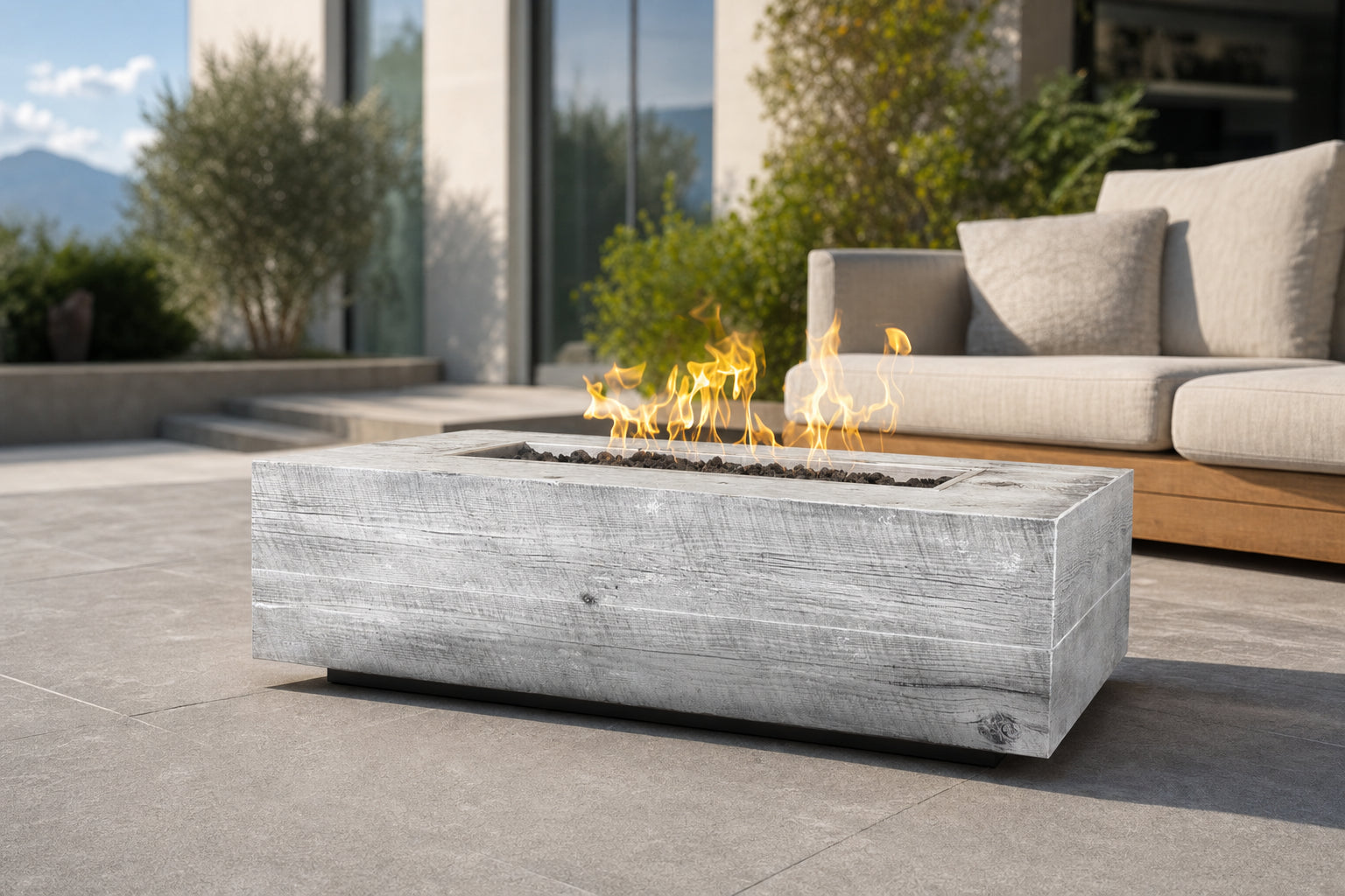 Coronado Fire Pit - GFRC Wood Grain - 60" - Ivory Lifestyle