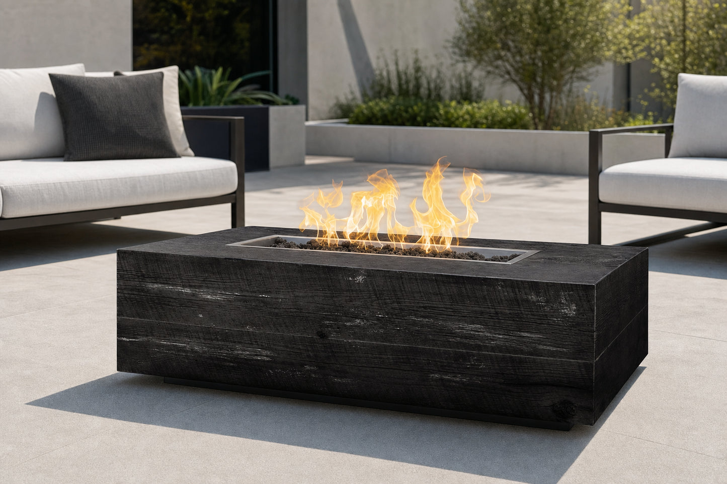 Coronado Fire Pit - GFRC Wood Grain - 72" - Ebony Lifestyle
