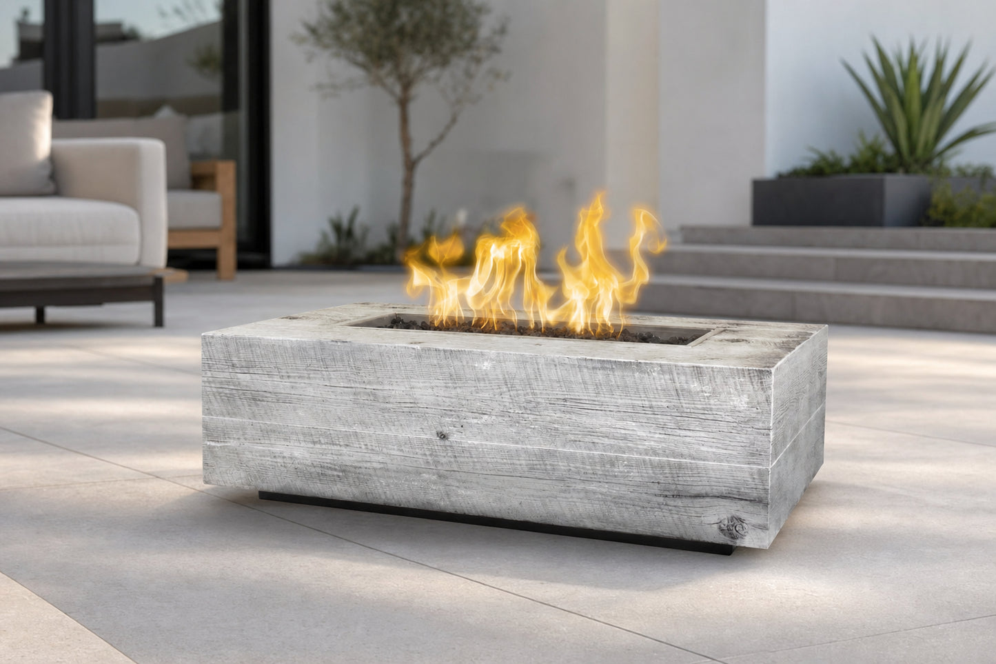 Coronado Fire Pit - GFRC Wood Grain - 72" - Ivory Lifestyle