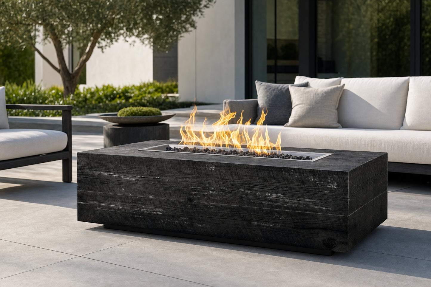 Coronado Fire Pit - GFRC Wood Grain - 72" - Ebony Lifestyle